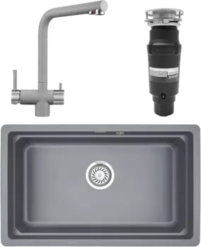 Комплект Мойка кухонная Granula Kitchen Space + Смеситель GR-2305 алюминиум + Измельчитель Bone Crusher BC 910-SL-Slim Line MSI-677599