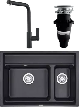 Комплект Мойка кухонная Granula Kitchen Space + Смеситель GR-2502 шварц + Измельчитель Bone Crusher BC 810-SL Slim Line MSI-677598