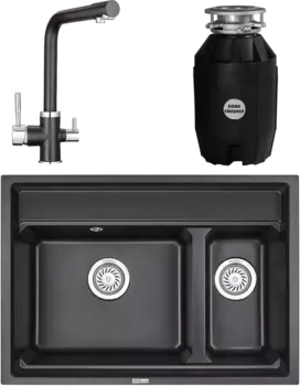 Комплект Мойка кухонная Granula Kitchen Space + Смеситель GR-2015 черный + Измельчитель Bone Crusher BC 810-AS MSI-677595