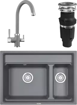 Комплект Мойка кухонная Granula Kitchen Space + Смеситель GR-2168 алюминиум + Измельчитель Bone Crusher BC 610-AS MSI-677578