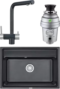 Комплект Мойка кухонная Granula Kitchen Space + Смеситель GR-2305 шварц + Измельчитель Zorg Inox D MSI-677577