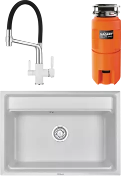 Комплект Мойка кухонная Granula Kitchen Space + Смеситель GR-0083 GR-0083 арктик с гибким изливом + Измельчитель Omoikiri Nagare slim 500 MSI-677575