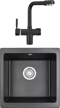 Комплект Мойка кухонная Granula + Смеситель GR-2088 черный