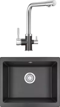 Комплект Мойка кухонная Granula + Смеситель GR-3015 черный