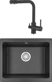 Комплект Мойка кухонная Granula + Смеситель Ledeme L4055B-3 черный