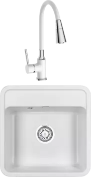 Комплект Мойка кухонная Granula Standart + Смеситель Frap H44-8 F4044-8 с гибким изливом, белый