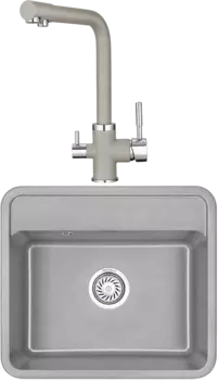 Комплект Мойка кухонная Granula Standart + Смеситель GR-2015 базальт