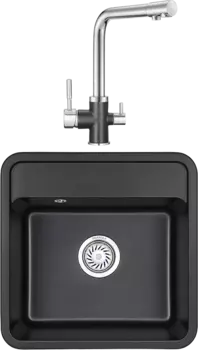 Комплект Мойка кухонная Granula Standart + Смеситель GR-3015 черный