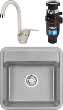 Комплект Мойка кухонная Granula Standart + Смеситель GR-1024 базальт + Измельчитель Bort Master Eco MSI-677700