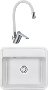 Комплект Мойка кухонная Granula Standart + Смеситель РМС SL137W 016F хром, белый, с гибким изливом