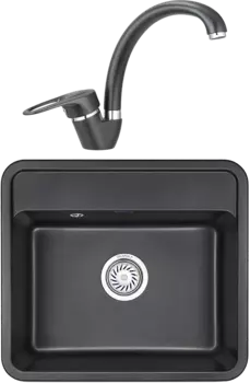 Комплект Мойка кухонная Granula Standart + Смеситель ST-03 черный