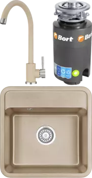 Комплект Мойка кухонная Granula Standart + Смеситель ST-4031 ST-4031 бежевый + Измельчитель Bort Titan 4000 MSI-677701