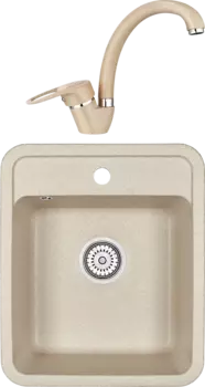 Комплект Мойка кухонная Granula Standart ST-4202 бежевая + Смеситель ST-03 бежевый