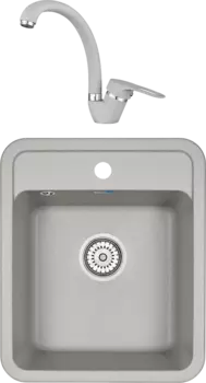 Комплект Мойка кухонная Granula Standart ST-4202 базальт + Смеситель ST-03 базальт