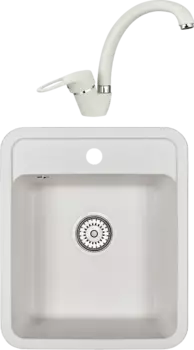 Комплект Мойка кухонная Granula Standart ST-4202 белая + Смеситель ST-03 белый