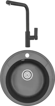 Комплект Мойка кухонная Granula Standart ST-4802 черная + Смеситель GR-2502 черный