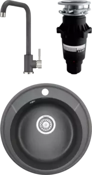 Комплект Мойка кухонная Granula Standart ST-4802 графит + Смеситель ST-4033 ST-4033 графит + Измельчитель Bone Crusher BC 810-SL Slim Line MSI-677697