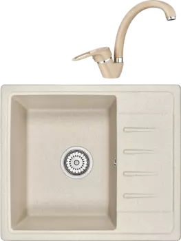 Комплект Мойка кухонная Granula Standart ST-5803 бежевая + Смеситель ST-03 бежевый
