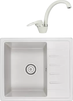 Комплект Мойка кухонная Granula Standart ST-5803 белая + Смеситель ST-03 белый