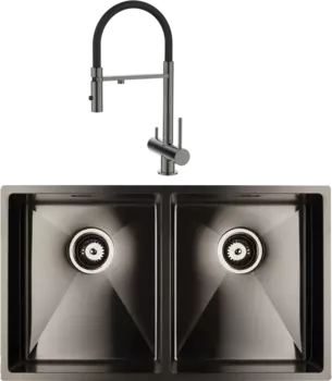 Комплект Мойка кухонная Iddis Edifice EDI75G2i77 графитовая + Смеситель Ace ACEGMFFi05 графит, с гибким изливом