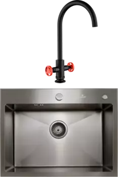 Комплект Мойка кухонная Kaiser KSM-6046 черная + Смеситель Topaz 17333-2 черный