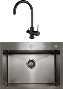 Комплект Мойка кухонная Kaiser KSM-6046 черная + Смеситель Merkur 26744-9 черный