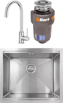 Комплект Мойка кухонная Kaiser + Смеситель Roca Etna 5A7B09C00 хром + Измельчитель Bort Titan Max Power FullControl MSI-678430