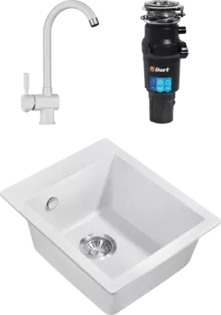 Комплект Мойка кухонная Milacio Murcia Cuarzo 42 MC.77042 белая + Смеситель Granula ST-31 белый + Измельчитель Bort Titan 7000 MSI-678538