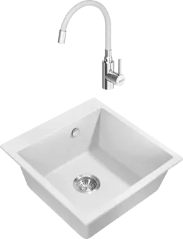 Комплект Мойка кухонная Milacio Murcia Cuarzo 51 MC.77022 белая + Смеситель Dorff Logic D3007633 хром, белый, с гибким изливом