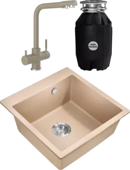 Комплект Мойка кухонная Milacio Murcia Cuarzo 51 MC.77024 бежевая + Смеситель Domaci Солерно UQ-016-03 десерт + Измельчитель Bone Crusher BC 810-AS MSI-678587