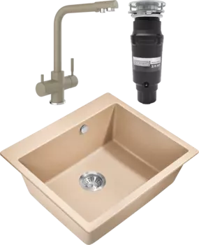 Комплект Мойка кухонная Milacio Murcia Cuarzo 60 MC.77014 бежевая + Смеситель Domaci Солерно UQ-016-03 десерт + Измельчитель Bone Crusher BC 910-SL-Slim Line MSI-678621