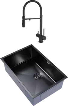 Комплект Мойка кухонная Mixline 548573 черный графит + Смеситель IDDIS Ace ACEBLFFi05 черный матовый, с гибким изливом
