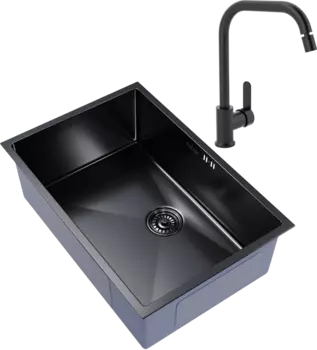 Комплект Мойка кухонная Mixline 548573 черный графит + Смеситель MEGA City MG- ZRV104-B черный