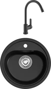 Комплект Мойка кухонная Mixline ML-GM10 ультра-черная + Смеситель MEGA City MG-ZRV102-b черный