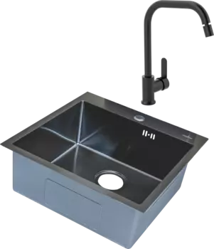 Комплект Мойка кухонная Mixline Pro 547230 черный графит + Смеситель MEGA City MG- ZRV104-B черный