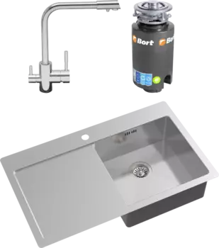 Комплект Мойка кухонная Oulin + Смеситель OL-8073 + Измельчитель Bort Titan 4000