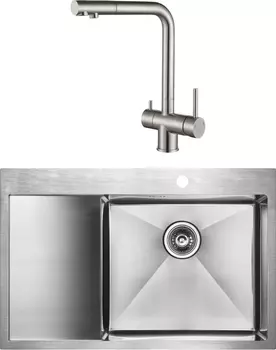Комплект Мойка кухонная Paulmark Atlan PM217851-BSR брашированная нержавеющая сталь R + Смеситель для кухни Paulmark Skalen Sk213020-SS