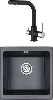 Комплект Мойка кухонная Paulmark Brilon PM104546-BLM черный металлик + Смеситель для кухни Paulmark Essen Es213011-418 черный металлик