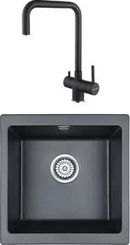 Комплект Мойка кухонная Paulmark Brilon PM104546-BLM черный металлик + Смеситель для кухни Paulmark Wetter We213030-418 черный металлик