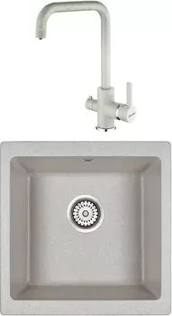 Комплект Мойка кухонная Paulmark Brilon PM104546-GR серый + Смеситель для кухни Paulmark Logas Lo213021-310 серый