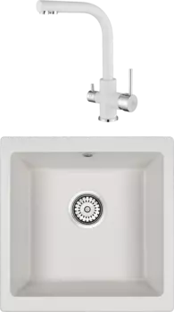 Комплект Мойка кухонная Paulmark Brilon PM104546-WH белый + Смеситель Essen Es213011-431 белый матовый