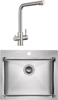 Комплект Мойка кухонная Paulmark Brim PM215951-BS брашированная нержавеющая сталь + Смеситель Milacio Ultra MCU.553.SS нержавеющая сталь