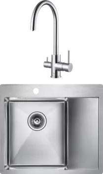 Комплект Мойка кухонная Paulmark Flank PM225951-BSL брашированная нержавеющая сталь L + Смеситель Essen Es213211-CR хром