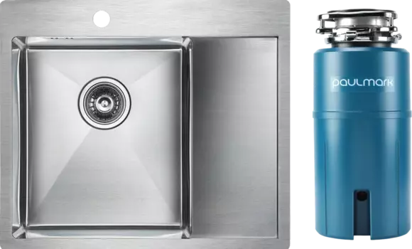 Комплект Мойка кухонная Paulmark Flank PM225951-BSL брашированная нержавеющая сталь L + Измельчитель Intenso