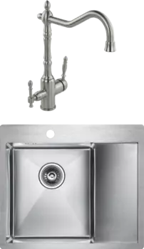 Комплект Мойка кухонная Paulmark Flank PM225951-BSL брашированная нержавеющая сталь L + Смеситель Veragio Venezia 30637 нержавеющая сталь