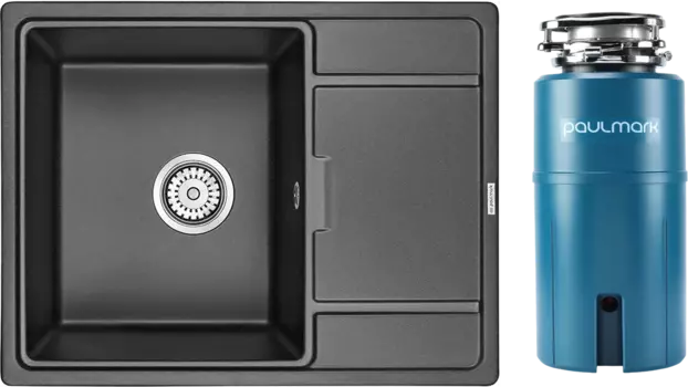 Комплект Мойка кухонная Paulmark Flugen 50-650 PM216550-BL черный + Измельчитель Intenso