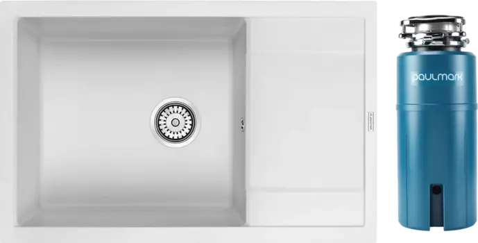 Комплект Мойка кухонная Paulmark Flugen 60 PM317850-WH белая + Измельчитель Intenso
