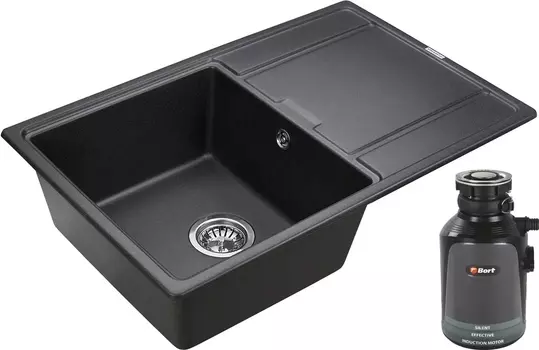Комплект Мойка кухонная Paulmark Flugen PM217850-BL черный + Измельчитель отходов Bort Alligator 93410754