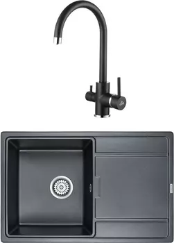 Комплект Мойка кухонная Paulmark Flugen PM217850-BLM черный металлик + Смеситель для кухни Paulmark Essen Es213211-418 черный металлик