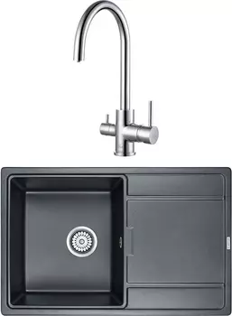 Комплект Мойка кухонная Paulmark Flugen PM217850-BLM черный металлик + Смеситель для кухни Paulmark Essen Es213211-CR хром